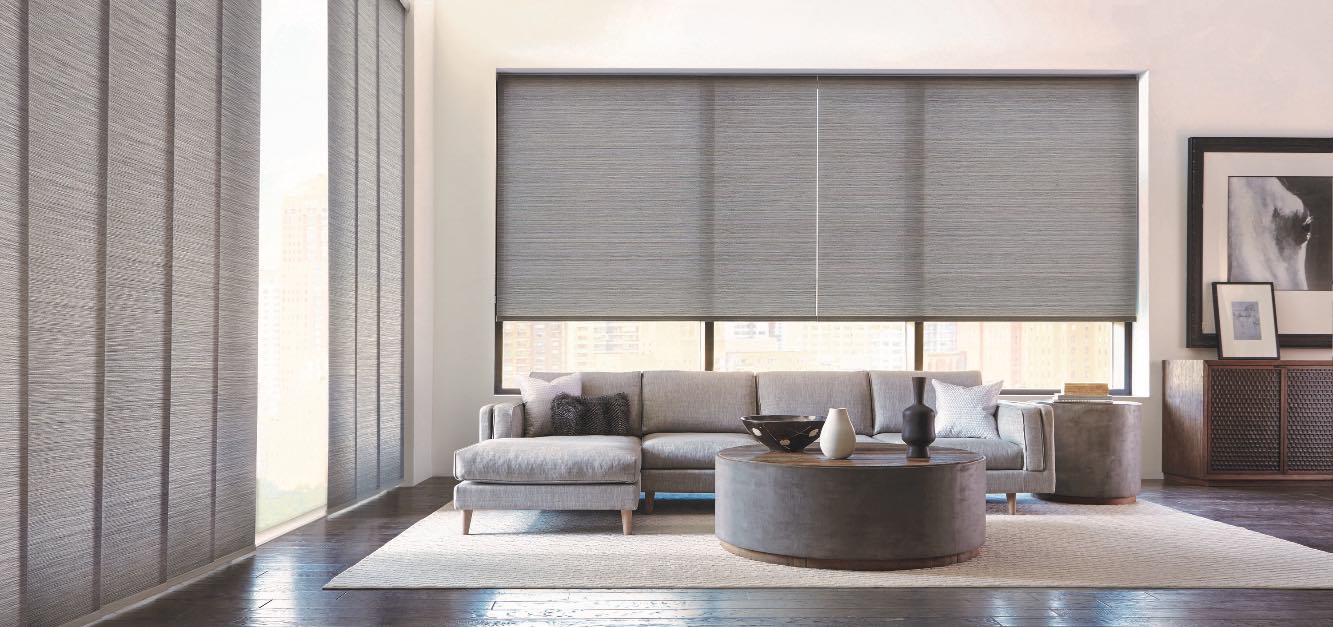 Motorized shades in living room