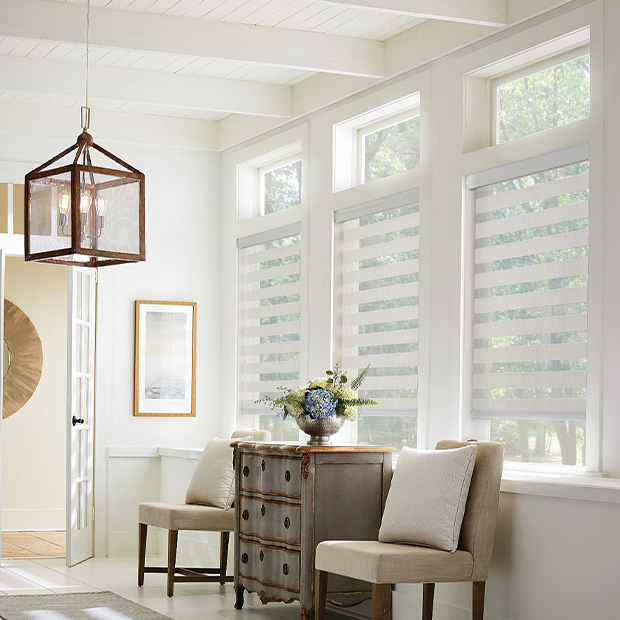 Transitional shades in a Salt Lake City living room