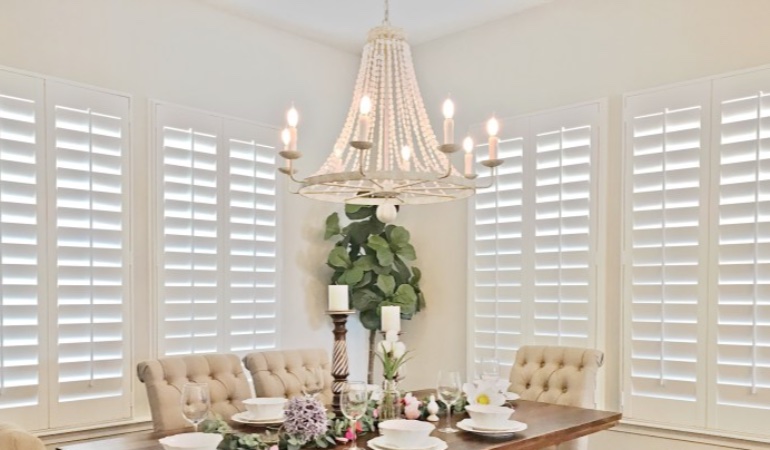Polywood shutters in a Salt Lake City dining room.