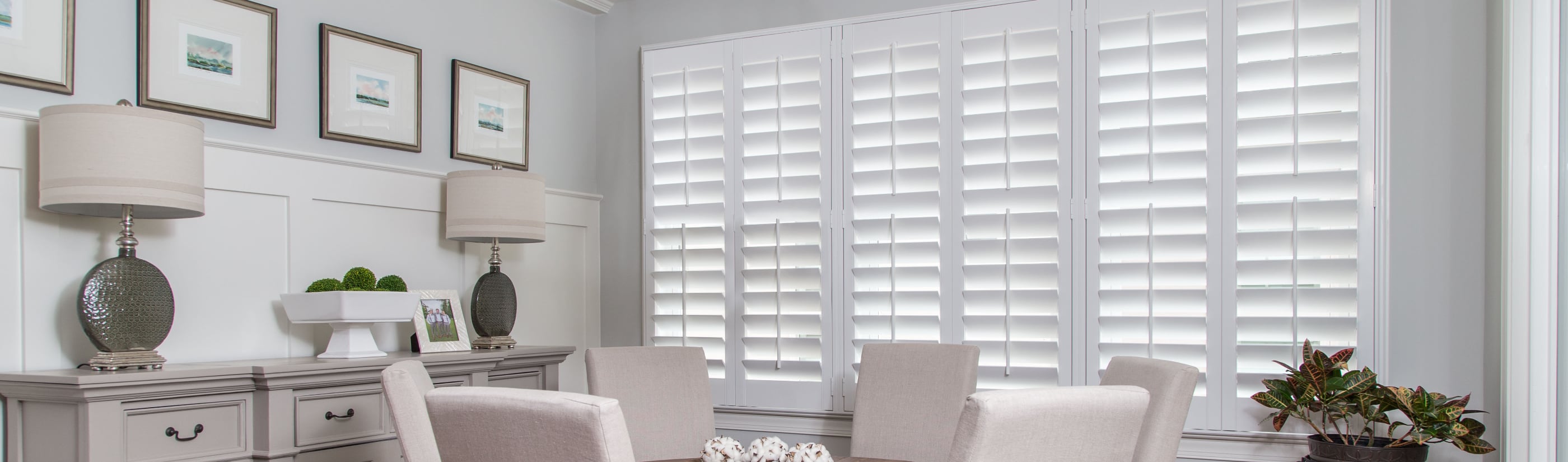 White painted shutters in a dining room