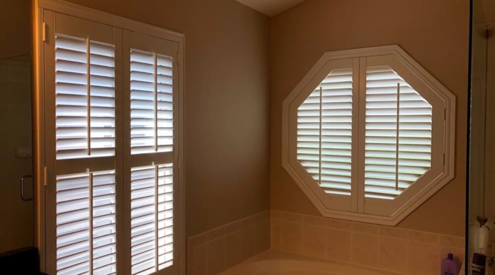 Octagon window treatments Octagon window in a Salt Lake City bathroom